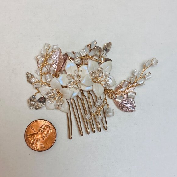Unbranded Gold Comb Acrylic Crystal White Flower Bridal Dance Prom as is - Picture 4 of 7